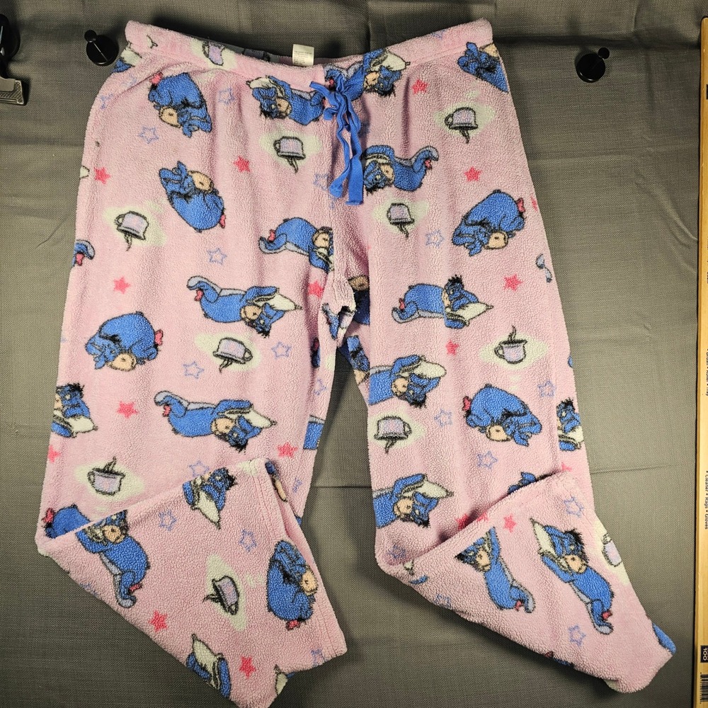 Disney Eeyore Pink Fleece Pajama Pants Womens XL‎ 15-17 Sleepwear Drawstring